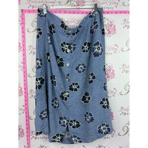Skirt flowers button up vintage Blue Floral Button-Front Skirt